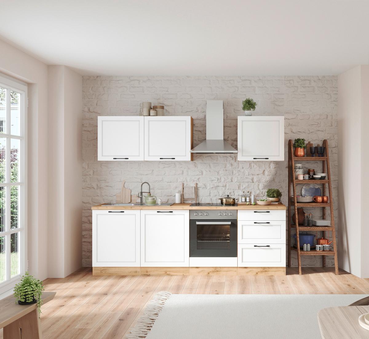 Küchenzeile Meran Mit Geräten B: 240 Cm Weiß/eiche Dekor - Eiche Wotan/Weiß, LIFESTYLE, Holzwerkstoff (240cm) - Held