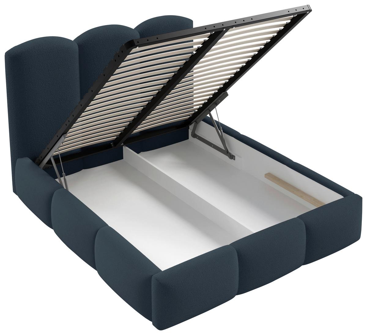 Polsterbett Bero Boucle Blau, Lf: 180x200 Cm - Blau/Buchefarben, Trend, Holz/Textil (180/200cm)