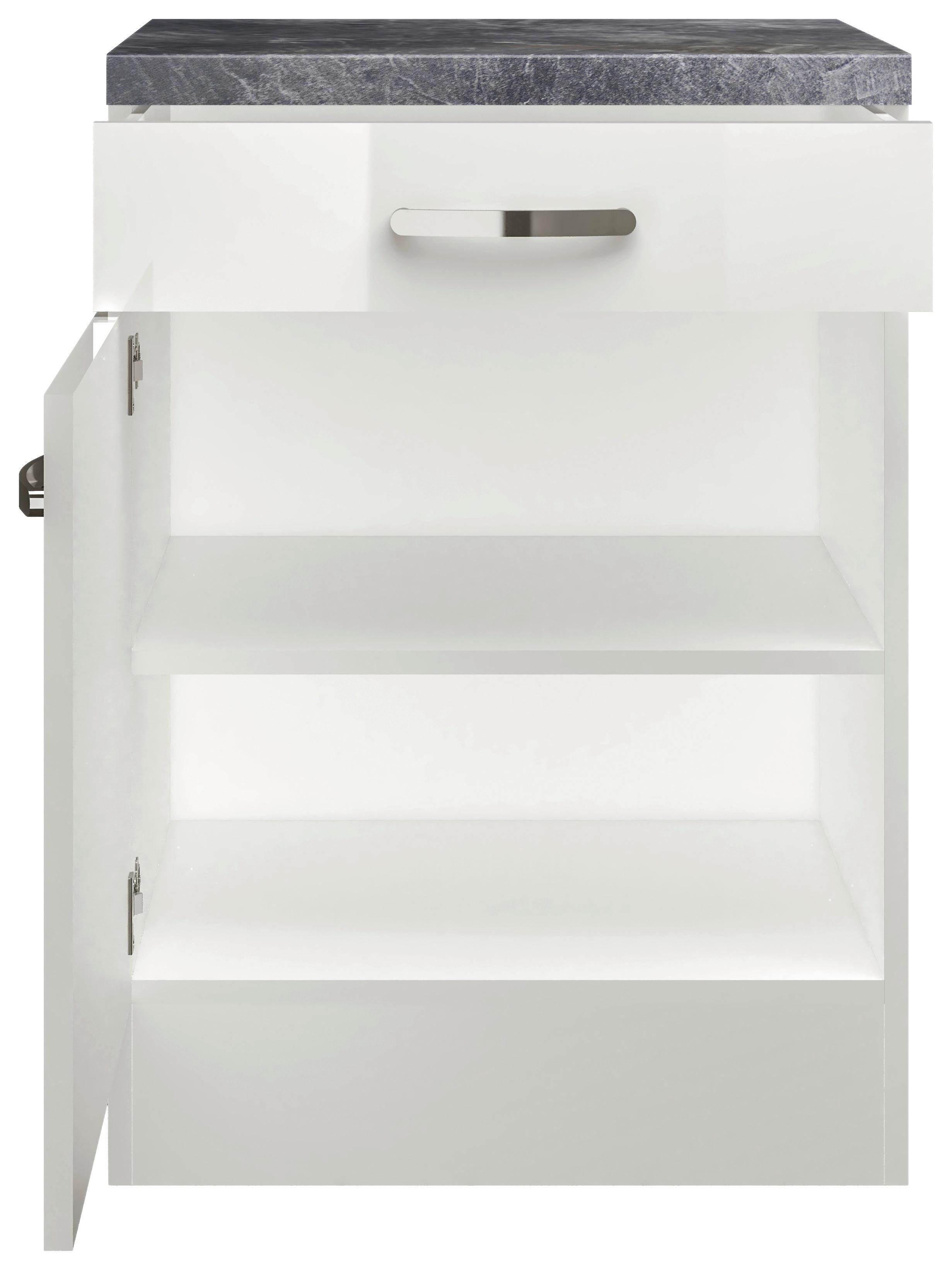 Küchenunterschrank Alba B: 60 cm Weiß/Schiefer mit Lade - Schieferfarben/Weiß Hochglanz, MODERN, Holzwerkstoff (60/86/60cm)