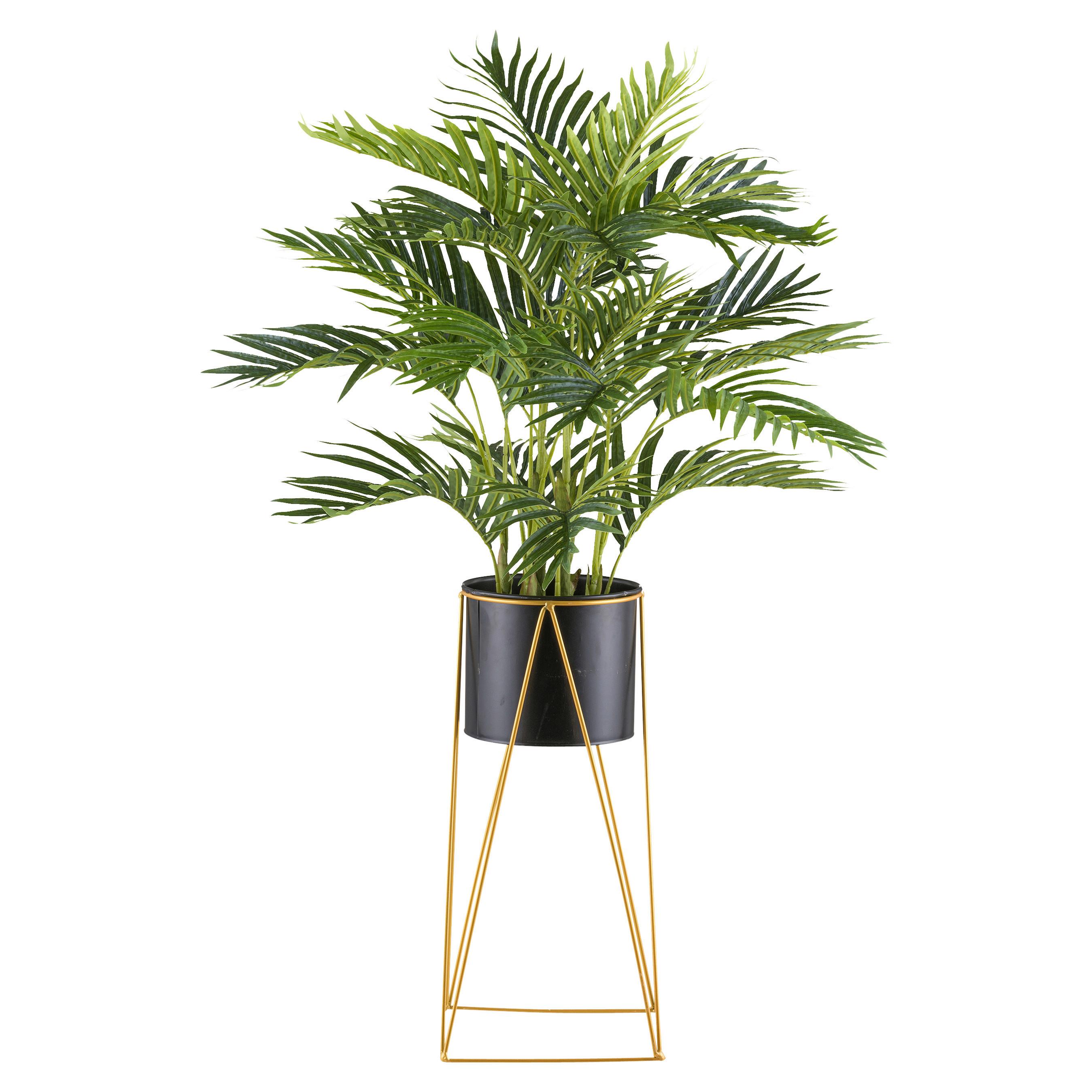 Kunstpflanze Palmen 110 cm Grün/Braun/Schwarz/Goldfarben - Goldfarben/Schwarz, Design, Kunststoff/Metall (110cm) - P & B