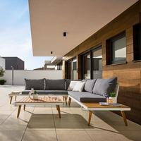 Loungegarnitur 3 -Teilig. Madeira aus Stahl/Holz mit Kissen - Dunkelgrau/Weiß, MODERN, Holz/Textil (90/30/70cm) - Beldano