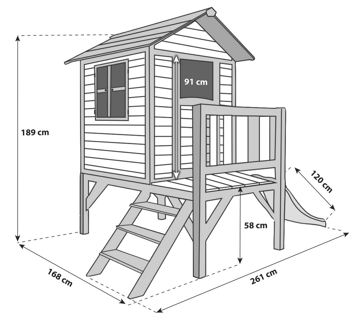 Hrací domeček pro děti Sunny Lodge XL modrá - šedá/bílá, Basics, dřevo (260/190/167cm)