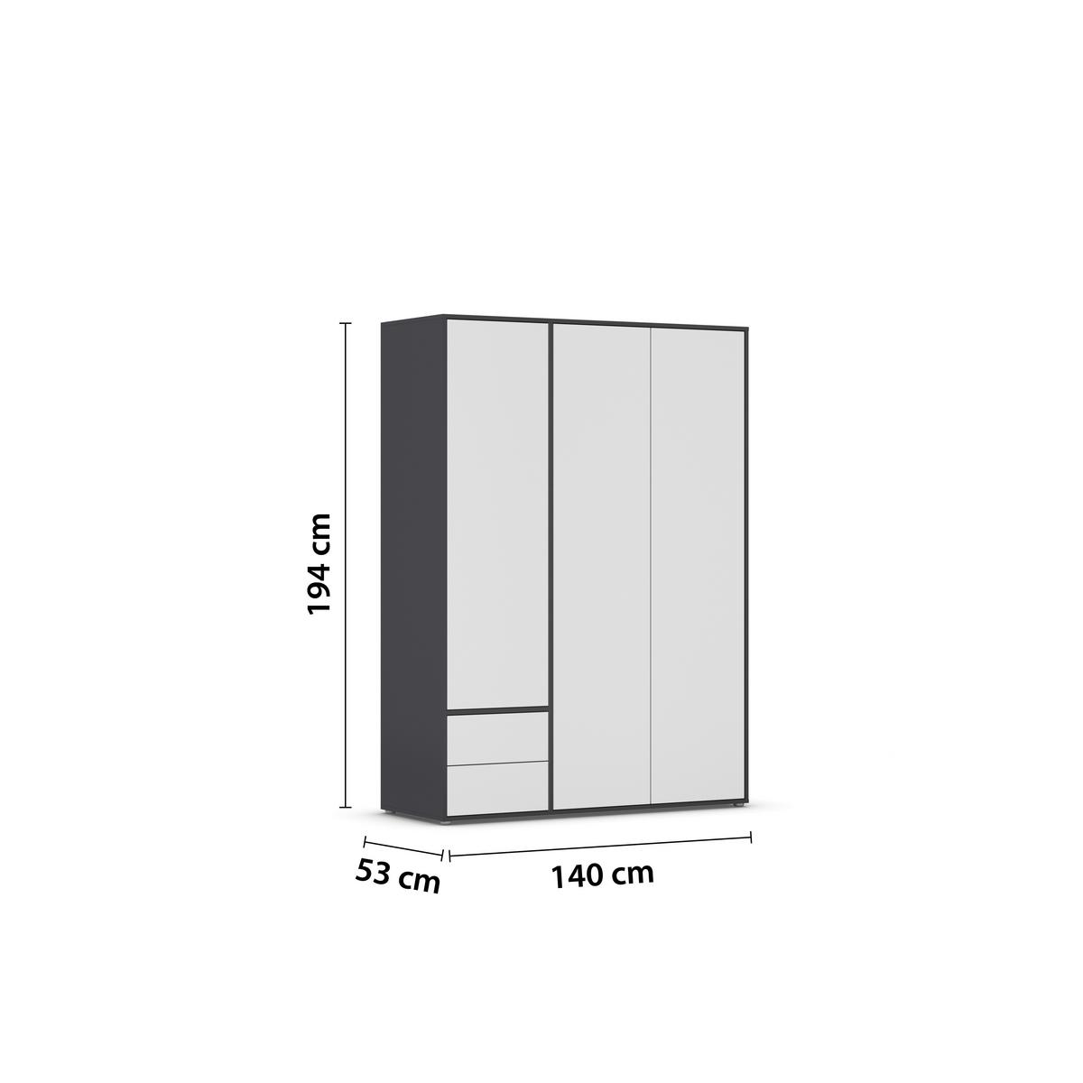 Drehtürenschrank Nabila Grau Weiß B: 140 cm - Weiß/Grau, MODERN, Holzwerkstoff (140/194/53cm) - Rauch Möbel