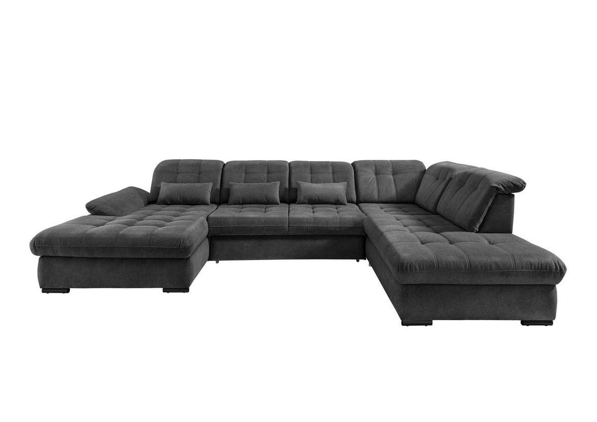 Wohnlandschaft Rigatti Mit Schlaffunktion Anthrazit - Anthrazit/Schwarz, MODERN, Textil (184/387/252cm) - Livetastic