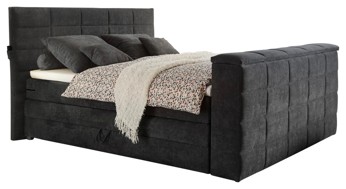 Boxspringbett Mit Bettkasten 180x200 Denver - Anthrazit, KONVENTIONELL, Textil (180/200cm) - Carryhome