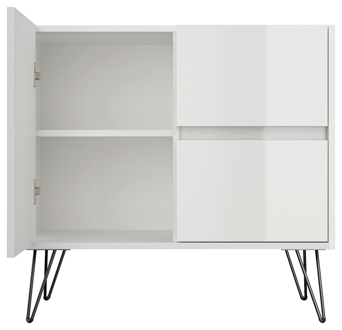 Sideboard Posseik Industrial Weiß B: 79 cm - Weiß Hochglanz/Schwarz, Design, Holzwerkstoff (79/75,8/42cm) - MID.YOU