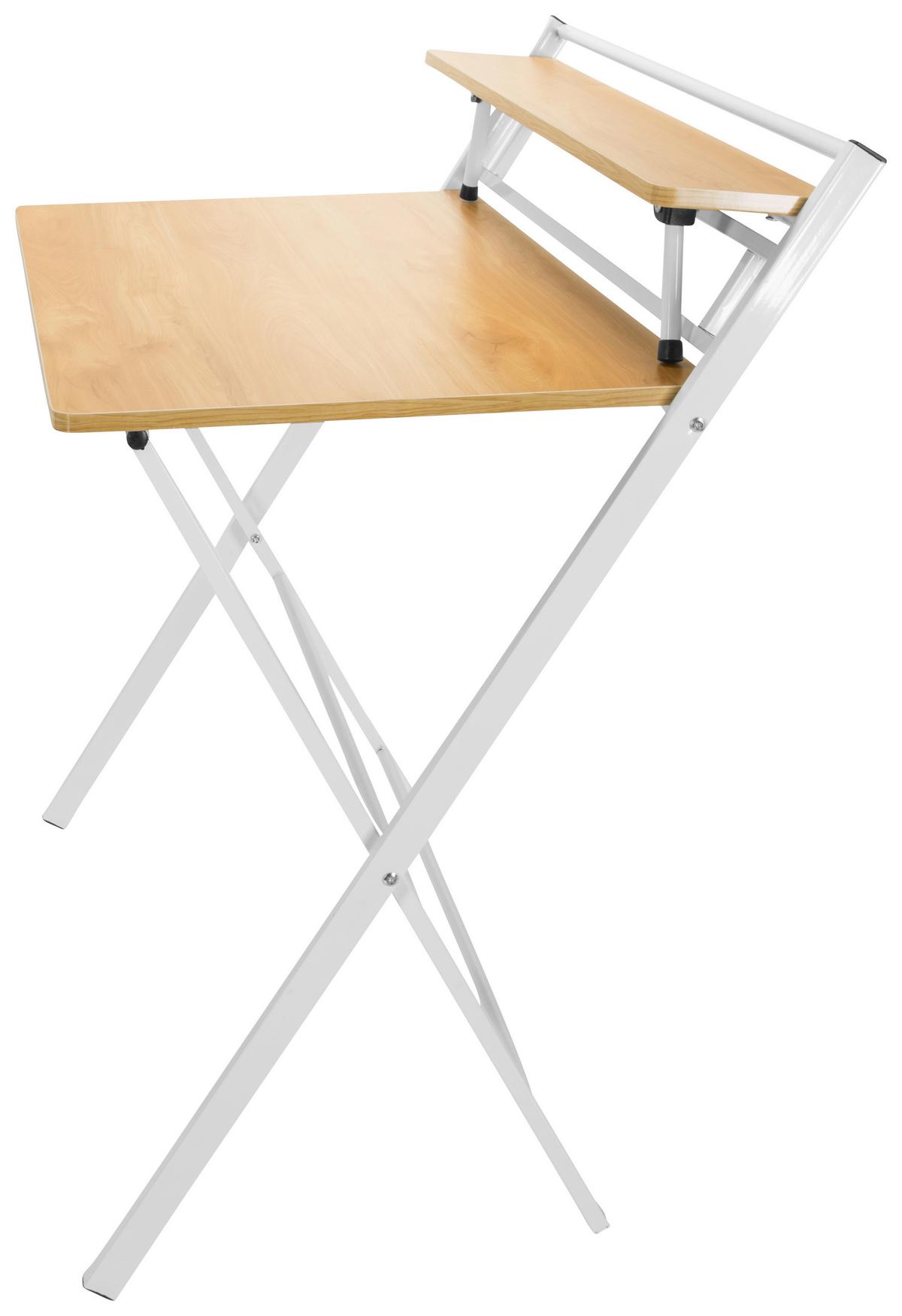 Schreibtisch Easy Clap Weiß/Eiche Dekor - Eichefarben, Basics, Holzwerkstoff/Metall (84/60/92cm) - MID.YOU