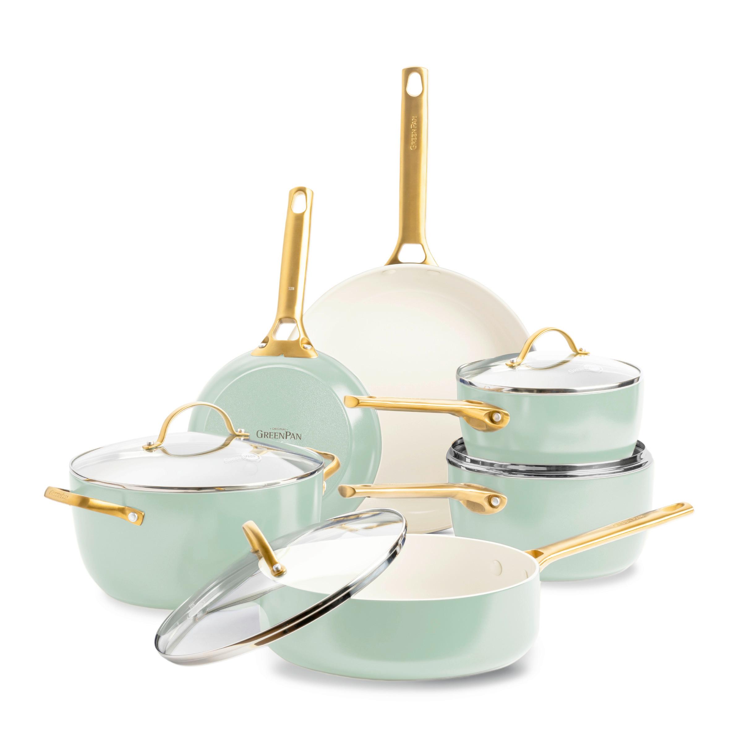 Kochtopfset 6-Teilig. grün/Weiß/Gold - Goldfarben/Weiß, Basics, Glas/Metall - GreenPan