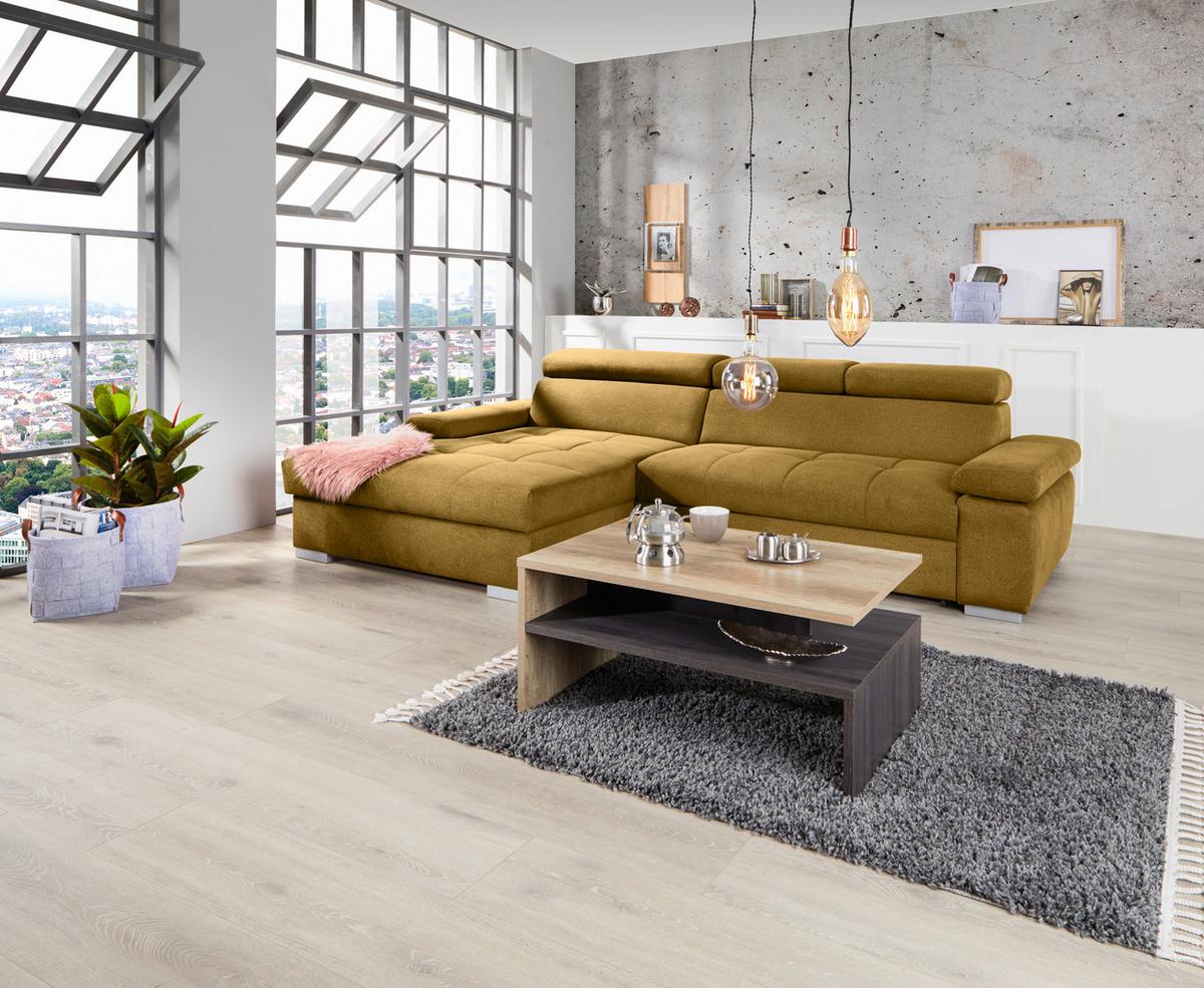 Ecksofa Mit Bettkasten Perry Ecrufarben 292x183 Cm - Ecru/Silberfarben, Design, Textil (183/292cm) - Livetastic