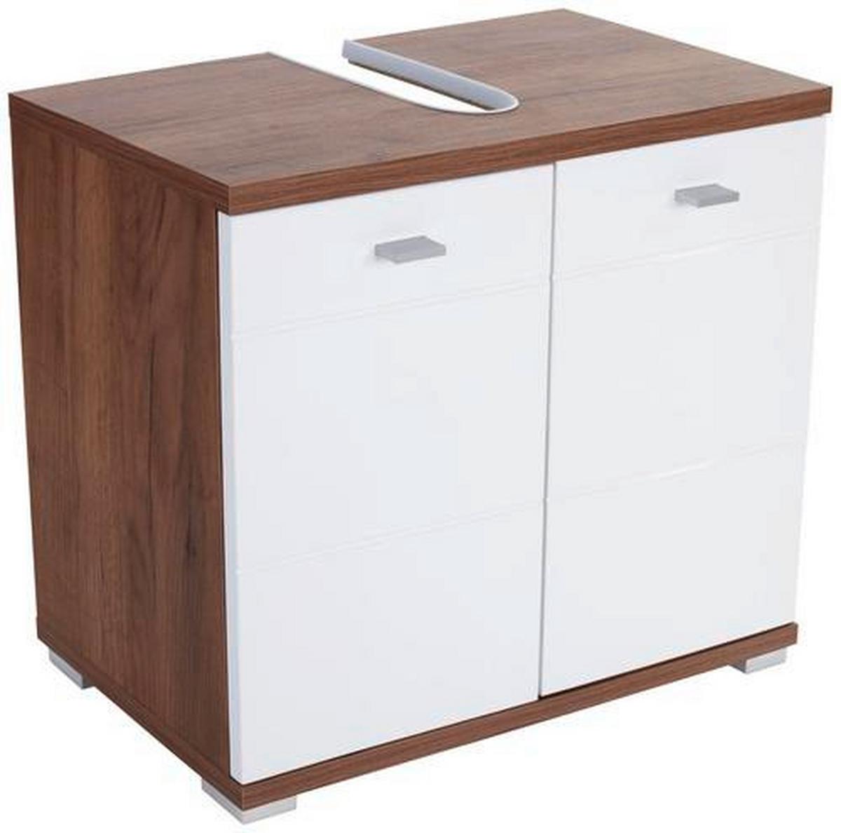 Waschbeckenunterschrank Bari B: 70cm, Weiß + Eiche Dekor - Eichefarben/Alufarben, KONVENTIONELL, Holzwerkstoff/Kunststoff (70/60/32cm)