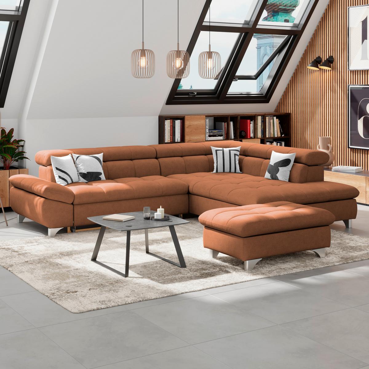 Ecksofa Mit Schlaffunktion Gemini Terracotta 312x234 Cm - Chromfarben/Terracotta, KONVENTIONELL, Textil (312/234cm)