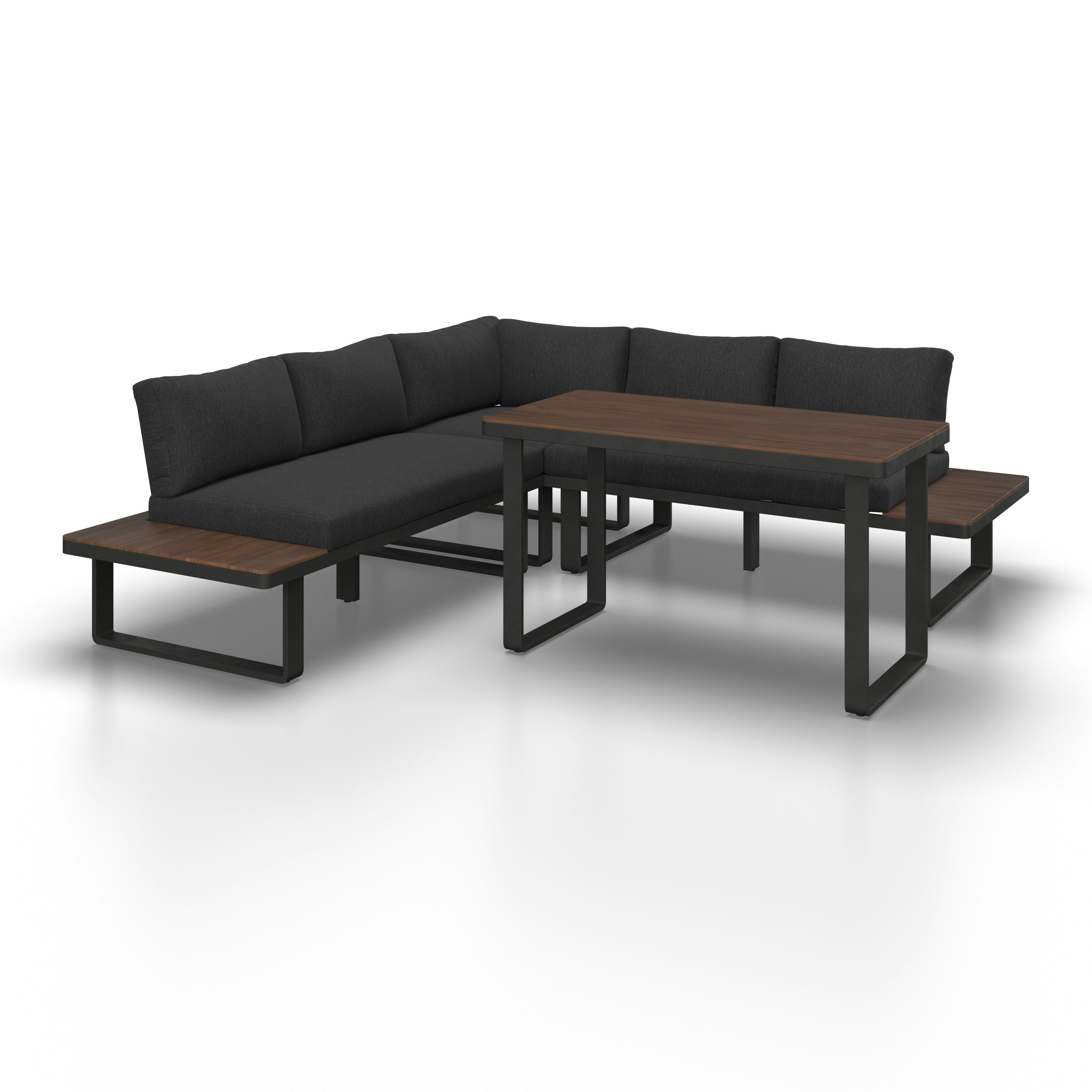 JEDÁLENSKÁ TERASOVÁ SÚPRAVA GIANNA - čierna/farba tíku, Modern, kov/drevo (221/71/76cm) - Bessagi Garden