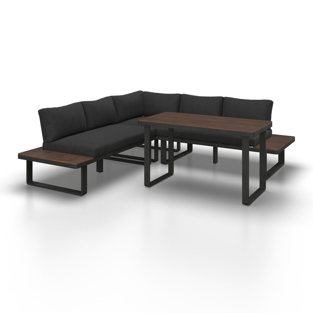 JEDÁLENSKÁ TERASOVÁ SÚPRAVA GIANNA - čierna/farba tíku, Modern, kov/drevo (221/71/76cm) - Bessagi Garden