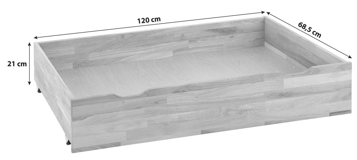 Bettkasten Malu B: 120 cm Eiche Massiv mit Rollen - Eichefarben, Natur, Holz (120/68,5/21cm)