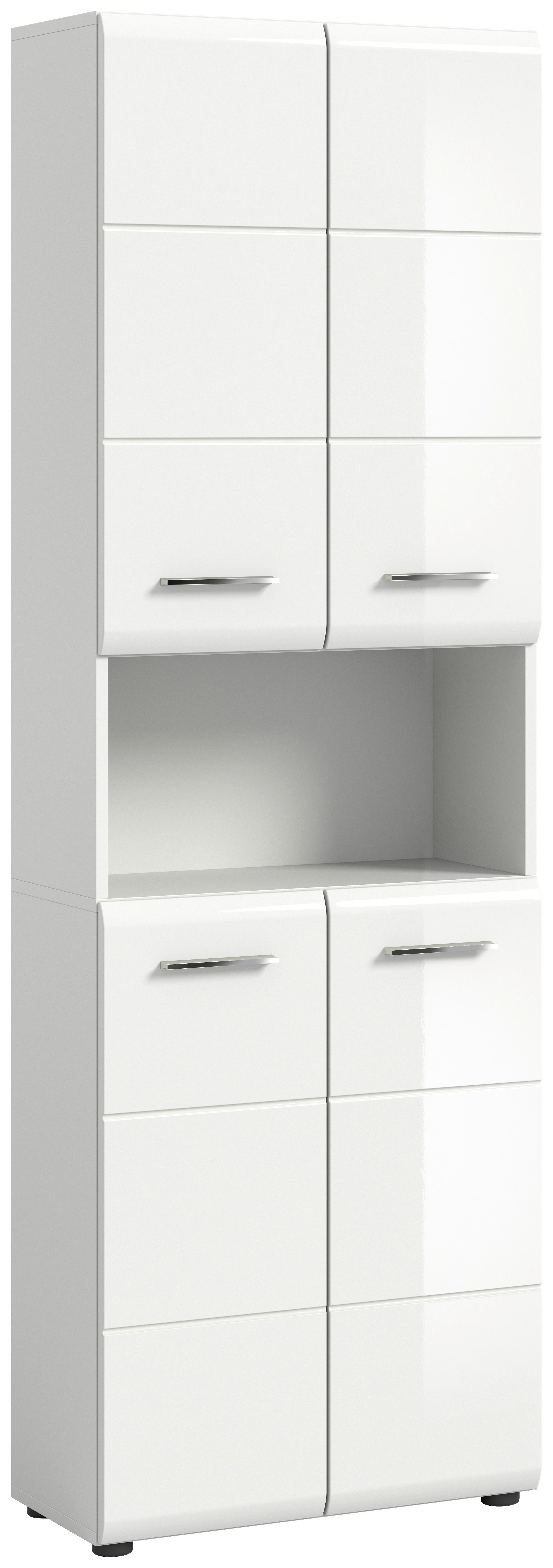 Hochschrank Ice 4-Türig B: 60 Cm - Weiß Hochglanz/Schwarz, MODERN, Holzwerkstoff (60/185/30cm) - MID.YOU