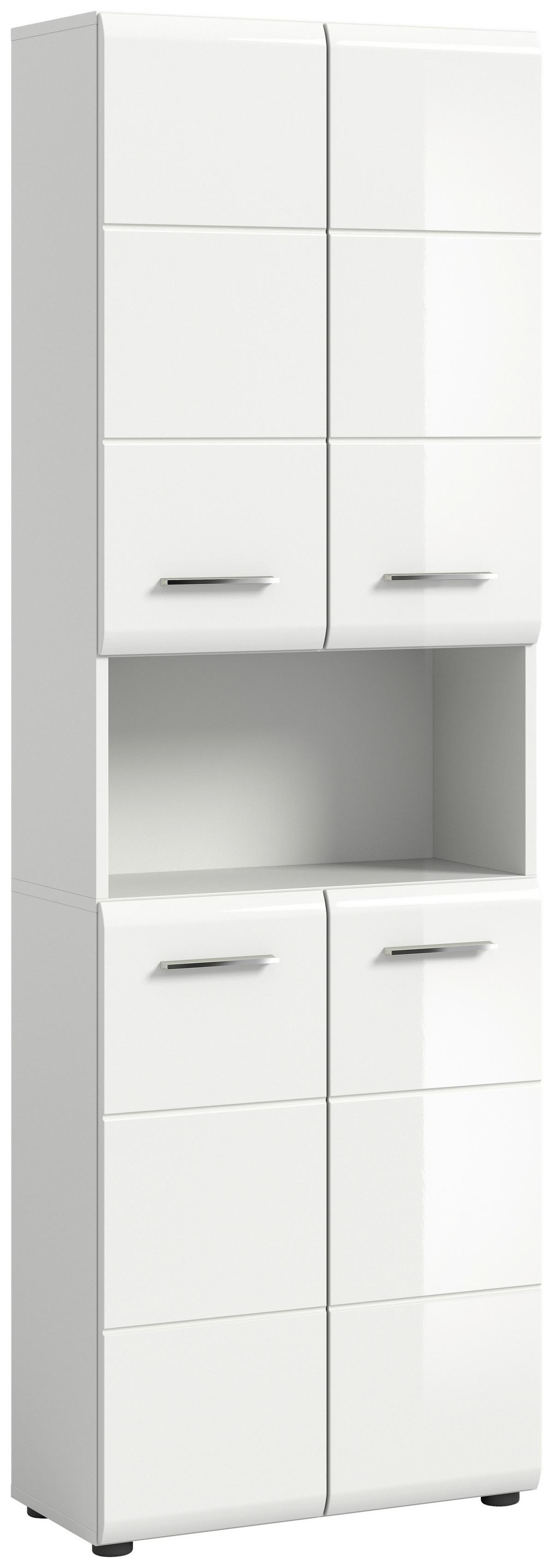 Hochschrank Ice 4-Türig B: 60 Cm - Weiß Hochglanz/Schwarz, MODERN, Holzwerkstoff (60/185/30cm) - MID.YOU