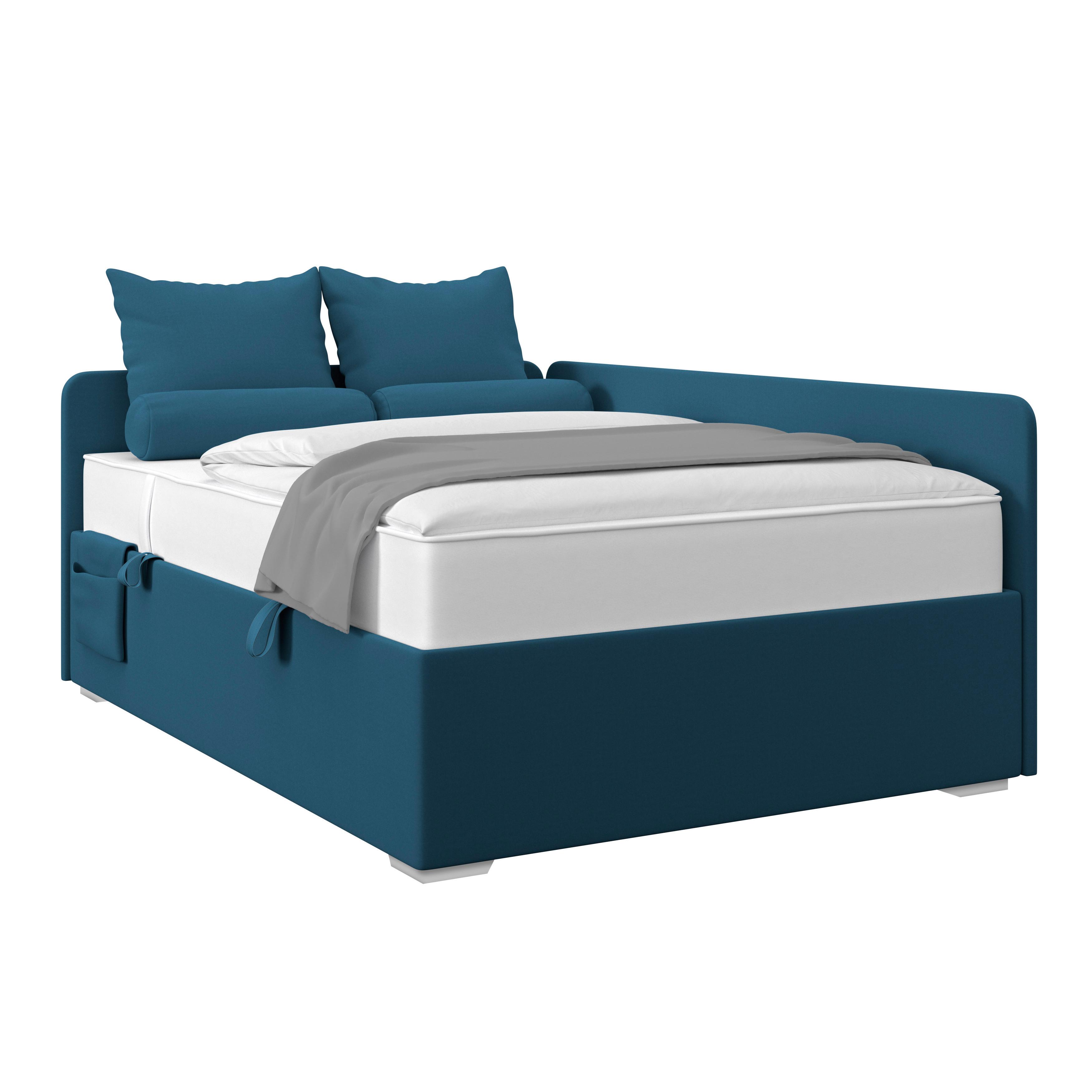 Polsterbett Remi - Chromfarben/Dunkelblau, MODERN, Holz/Textil (120/200cm)