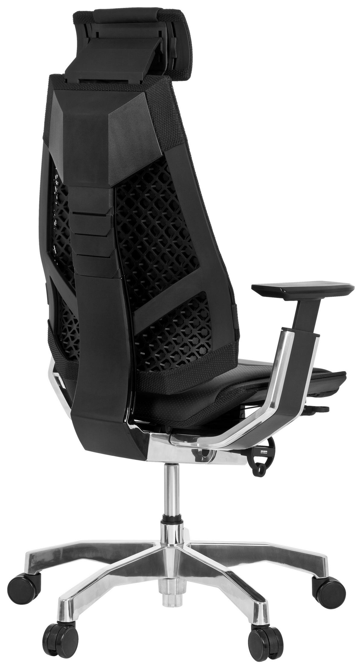 Drehstuhl Genidia Pro Schwarz - Alufarben/Schwarz, MODERN, Leder/Kunststoff (57/119/46cm) - MID.YOU