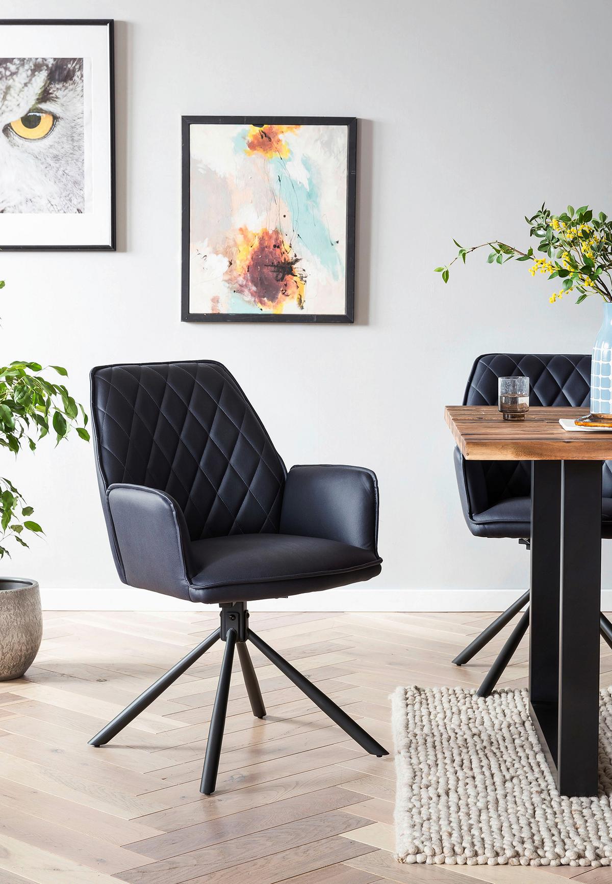 Armlehnstuhl-set Dunkelblau B: 59 Cm - Schwarz/Dunkelblau, MODERN, Textil/Metall (59/89/63cm) - Livetastic