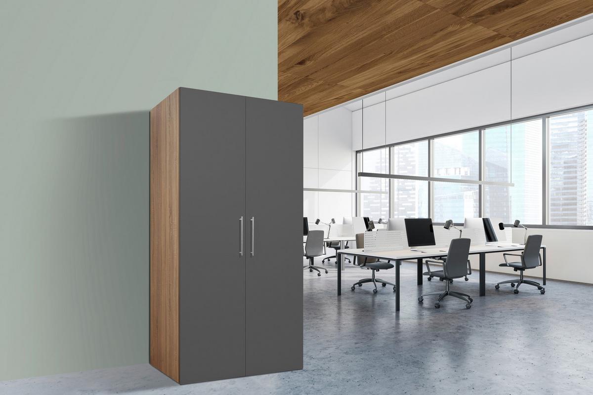 Schrankküche mit Kühlschrank + Kochfeld 104 cm Grau - Edelstahlfarben/Eichefarben, KONVENTIONELL, Holzwerkstoff/Metall (104/193/67cm) - Respekta