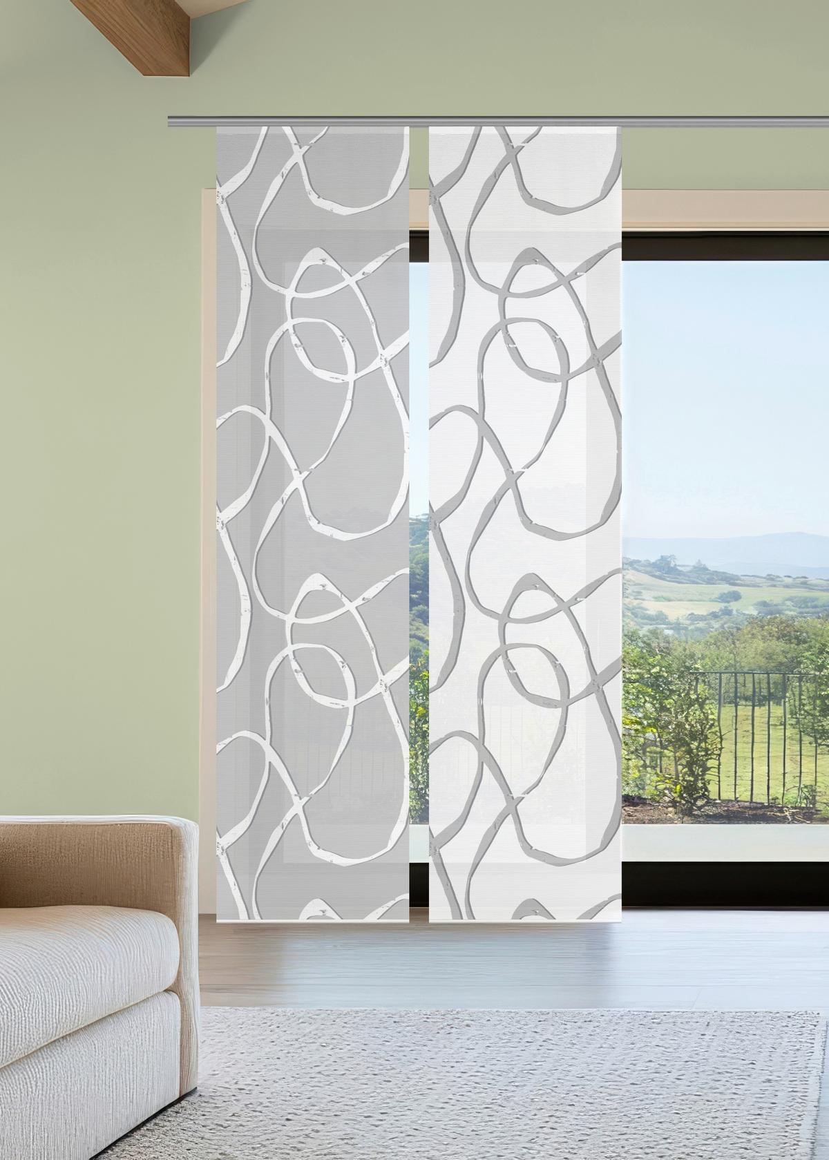 Flächenvorhang Ophelia 2er Set - Grau Hochglanz/Weiß, KONVENTIONELL, Textil (60/260cm)