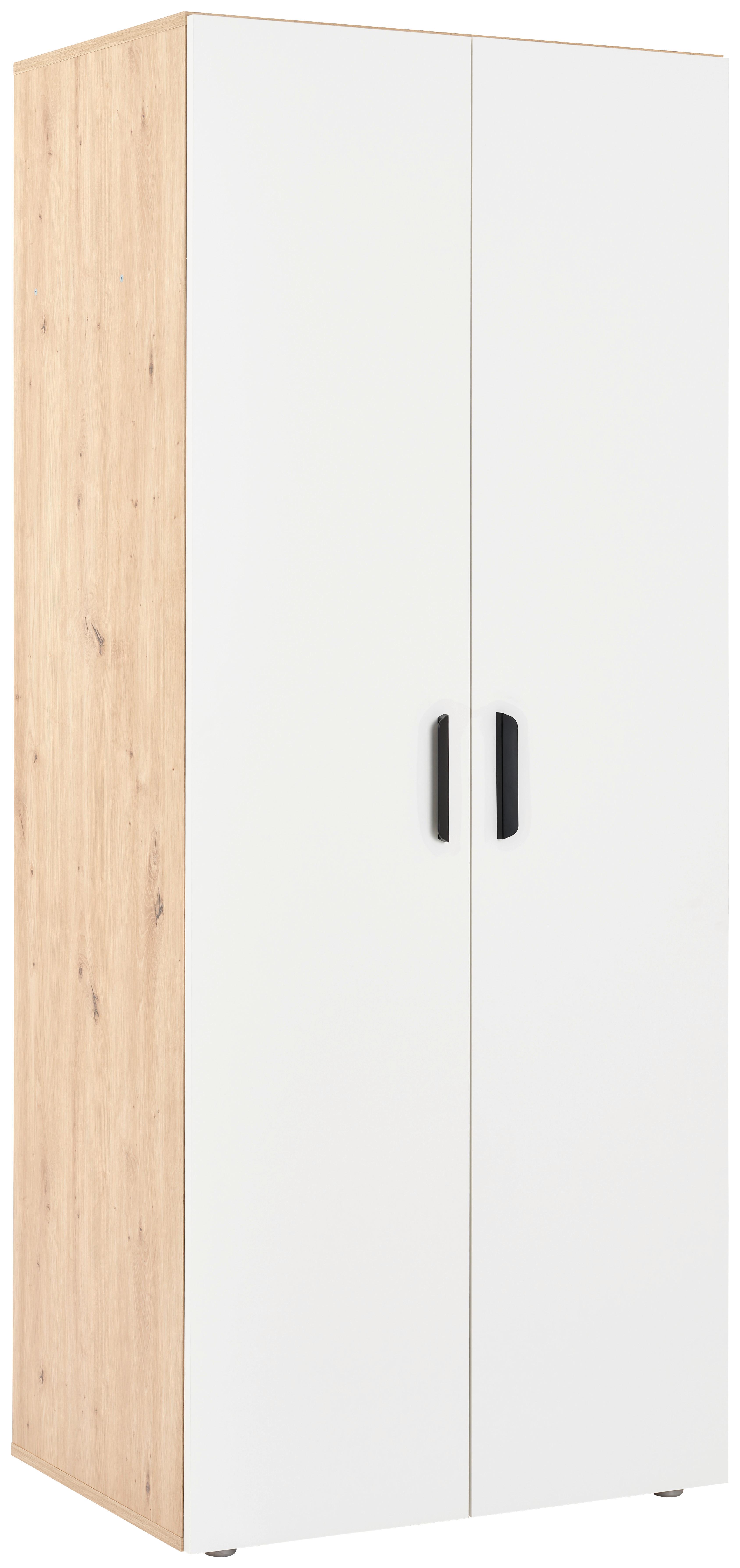 Drehtürenschrank 74cm Basic Two 2D Weiß/Eiche Artisan - Eiche Artisan/Weiß, KONVENTIONELL, Holzwerkstoff (74/179/51,9cm)