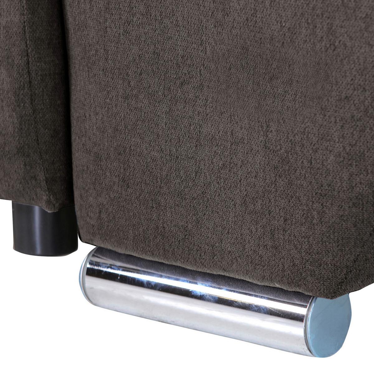 Ecksofa Mit Bettkasten Glasgow Dunkelgrau 175x270 Cm - Hellbraun/Chromfarben, KONVENTIONELL, Textil (175/270cm) - MID.YOU