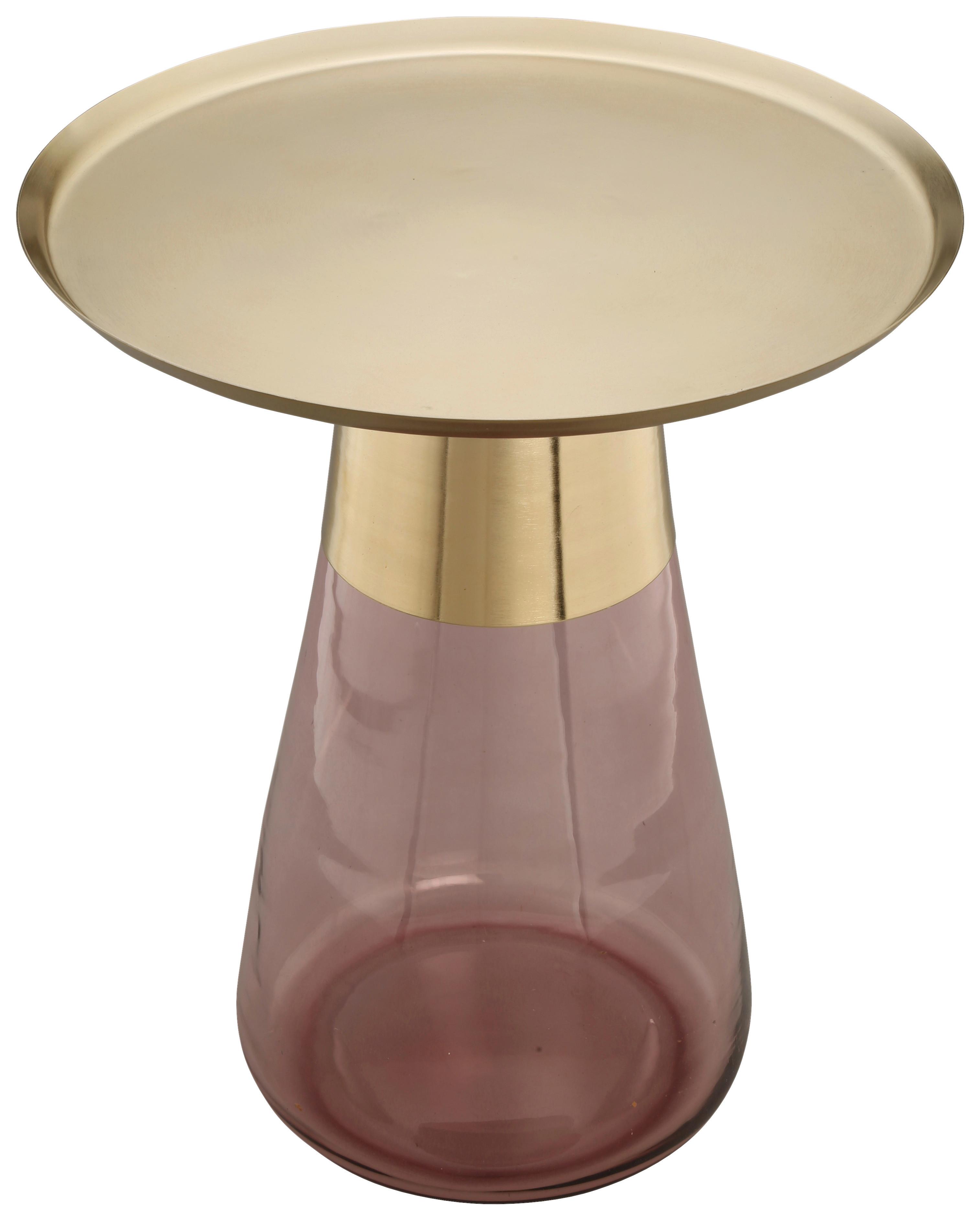 Beistelltisch Roman 225 Pink/Goldfarben D: 42 cm - Pink/Goldfarben, Design, Glas/Metall (42/51cm) - Kayoom