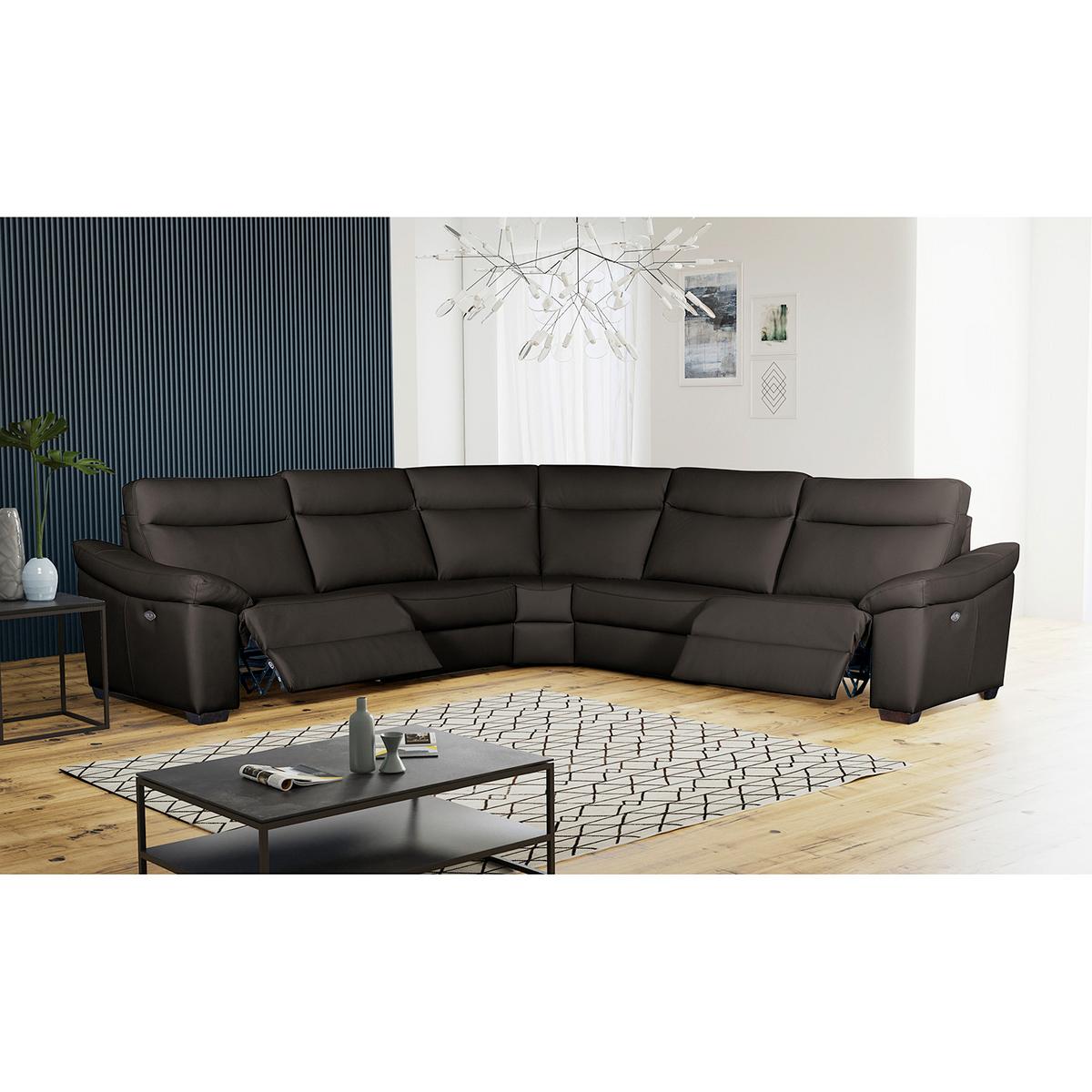 Ecksofa Dakar Braun B: 299x299 Cm - Schwarz/Braun, Design, Leder (299/299cm) - Livetastic