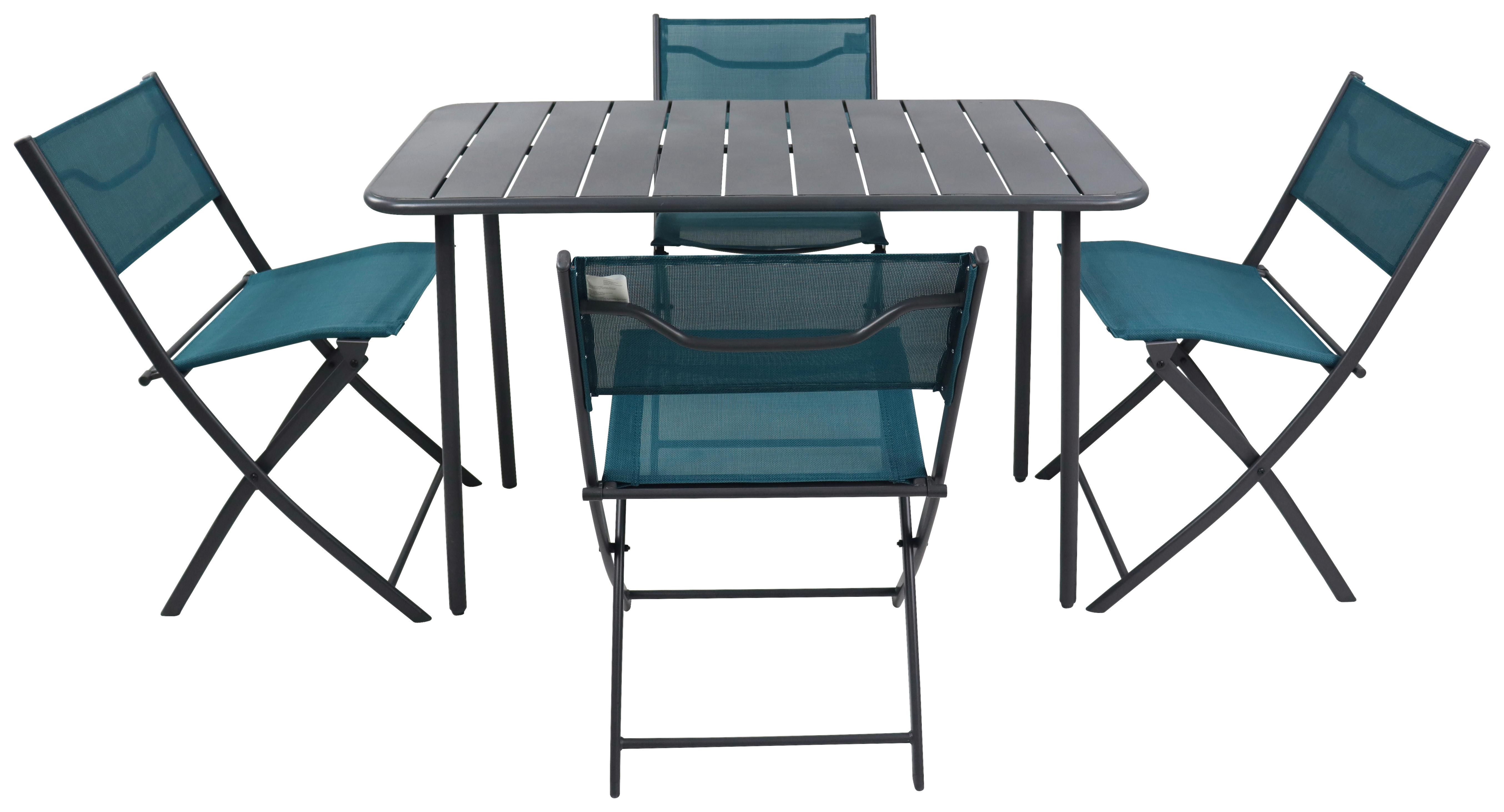 Gartenmöbel Set 5-Tlg. Sumila aus Metall/Kunststoff/Textil - Türkis/Schwarz, MODERN, Kunststoff/Textil - Ambia Garden