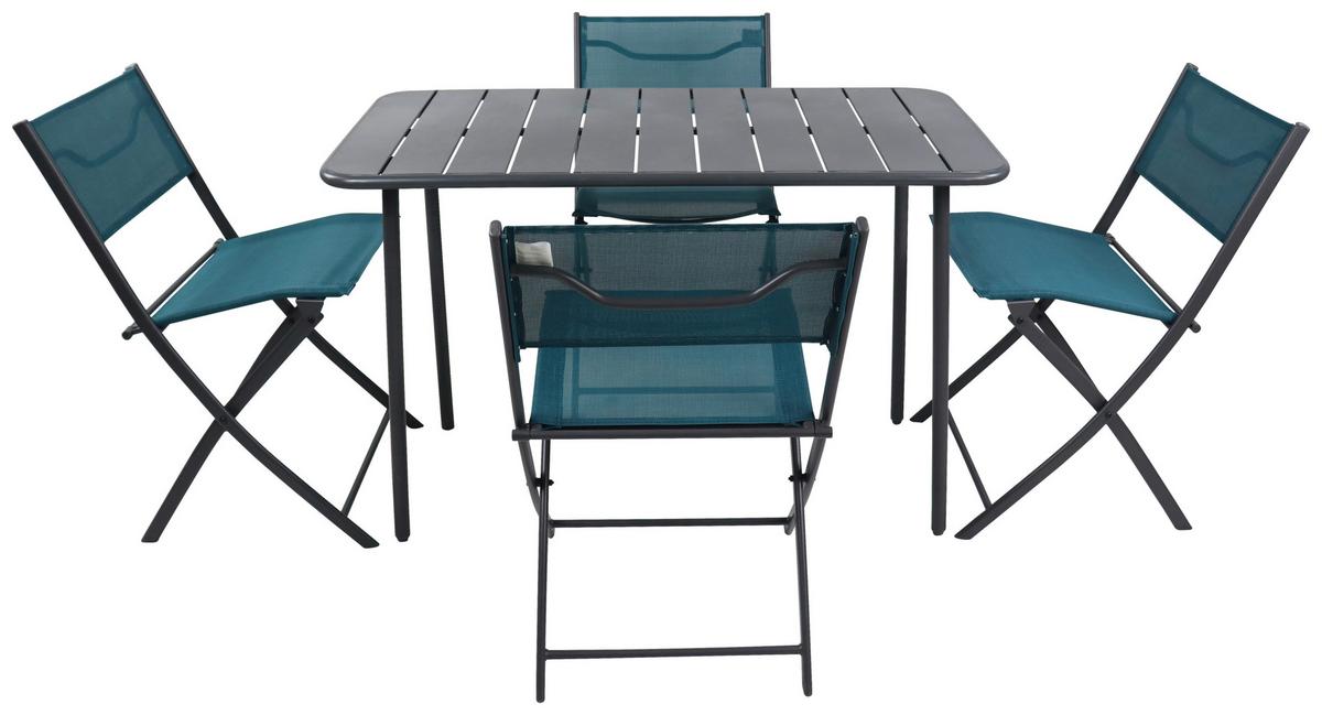 Gartenmöbel Set 5-Tlg. Sumila aus Metall/Kunststoff/Textil - Türkis/Schwarz, MODERN, Kunststoff/Textil - Ambia Garden