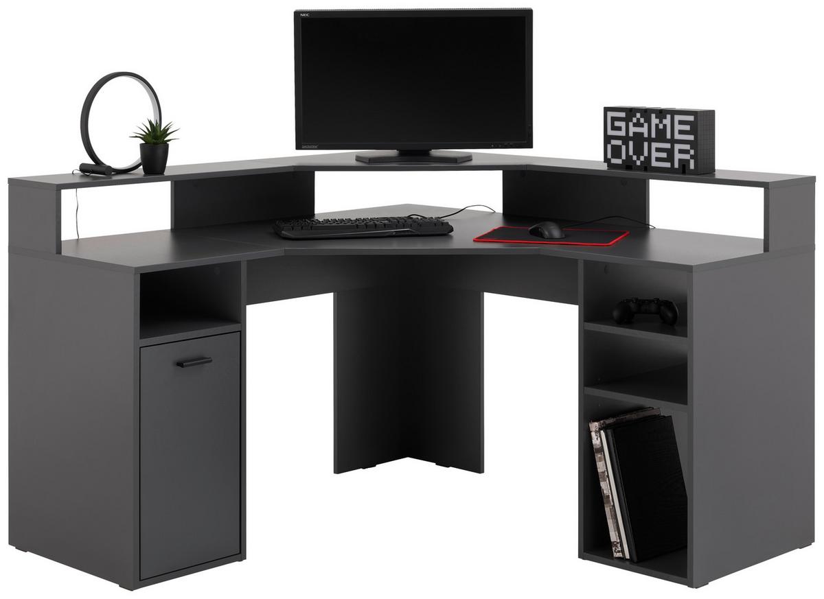 Gamingtisch Mx 201 Eck-Computertisch - Anthrazit, Trend, Holzwerkstoff (138,6/90,3/138,6cm) - MID.YOU