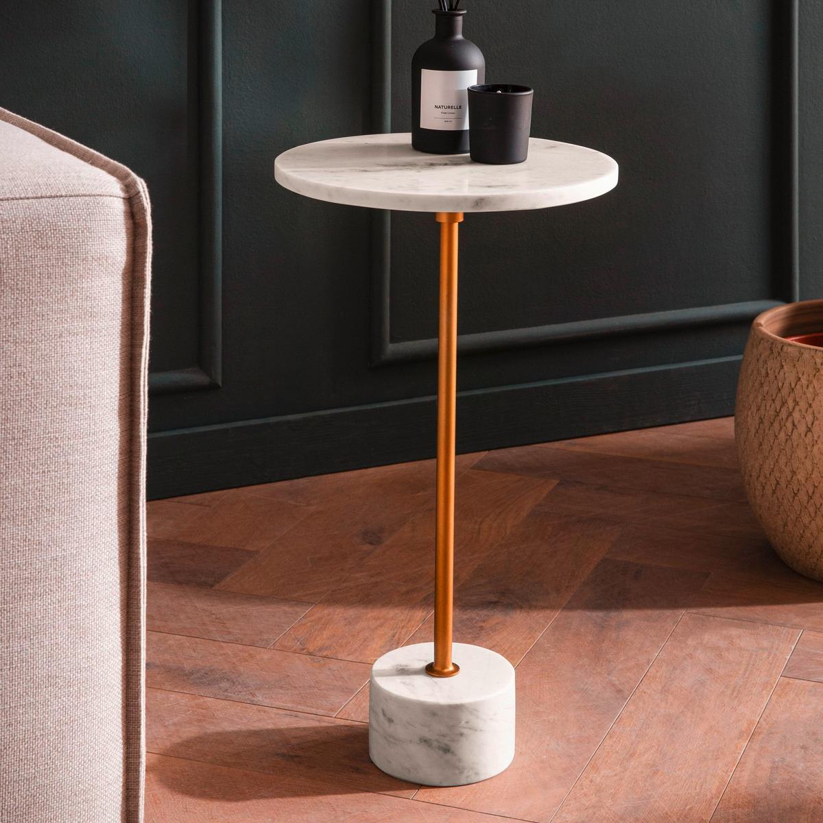 Beistelltisch Weiß, Goldfarben L: 30 cm - Goldfarben/Weiß, Design, Stein (30/30/55,5cm) - Livetastic