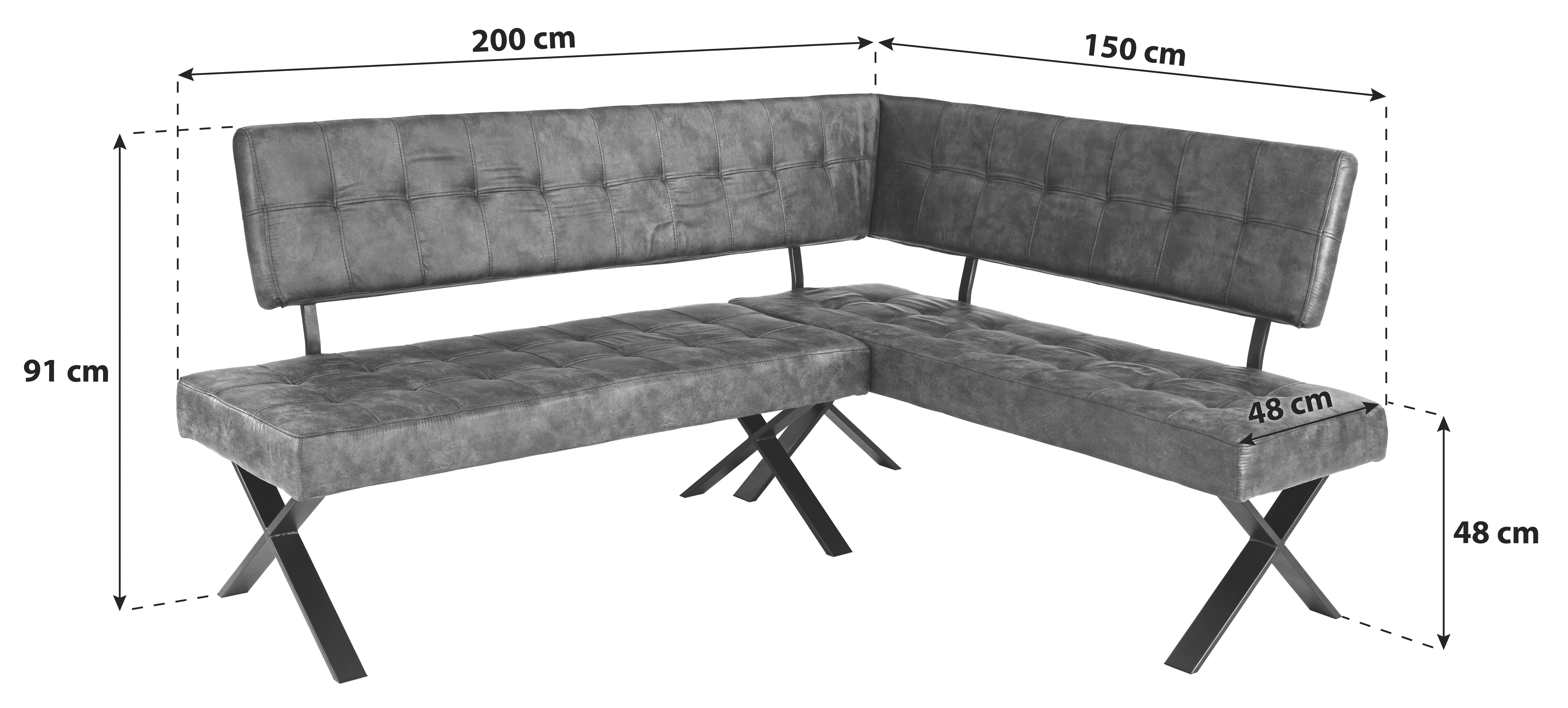 Eckbank Anthrazit Webstoff Donna 200x150 cm - Anthrazit/Schwarz, MODERN, Textil/Metall (200/150cm)