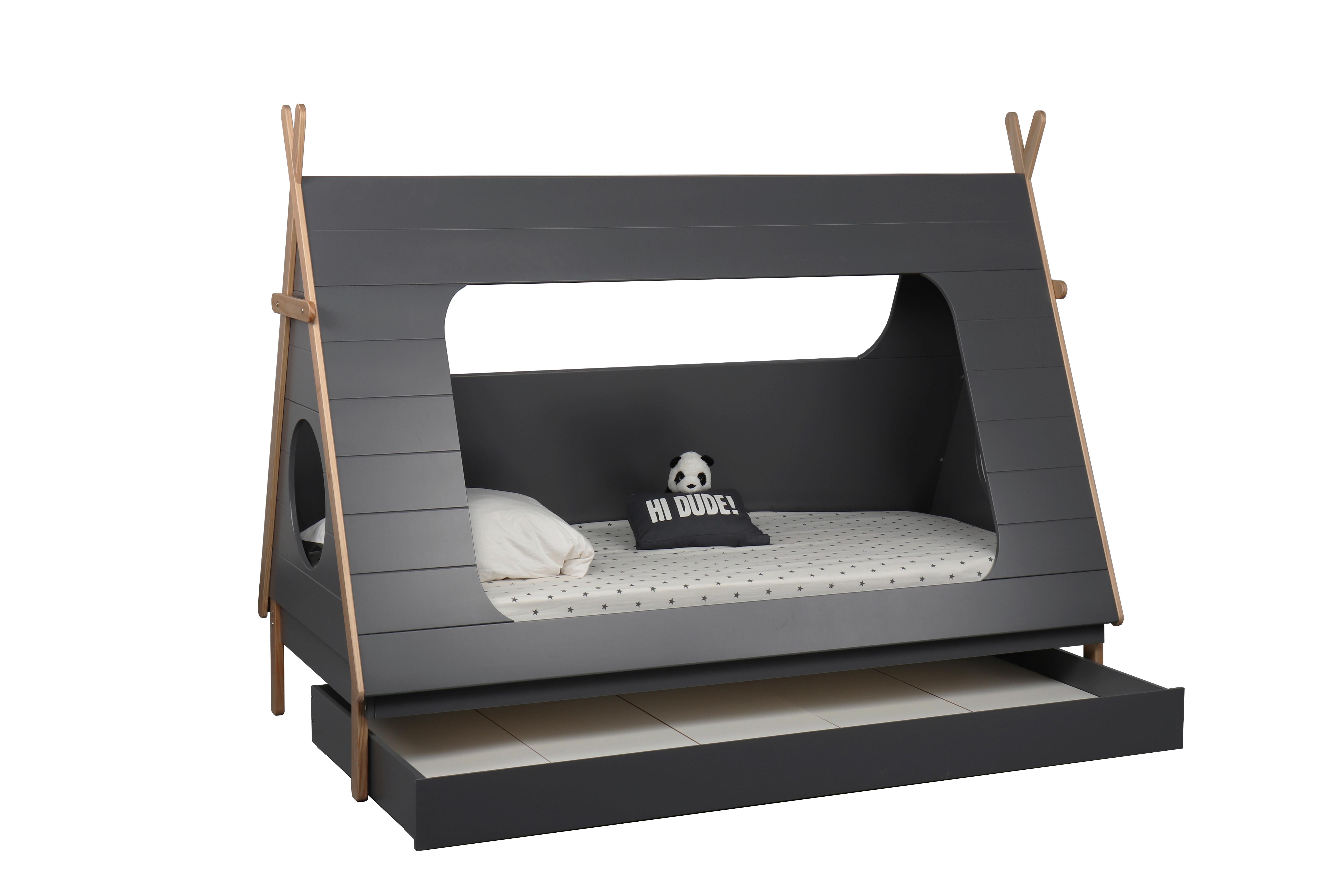 Hausbett Naturfarben /Dunkelgrau 90x200cm - Dunkelgrau/Naturfarben, Design, Holz/Holzwerkstoff (90/200cm) - Livetastic