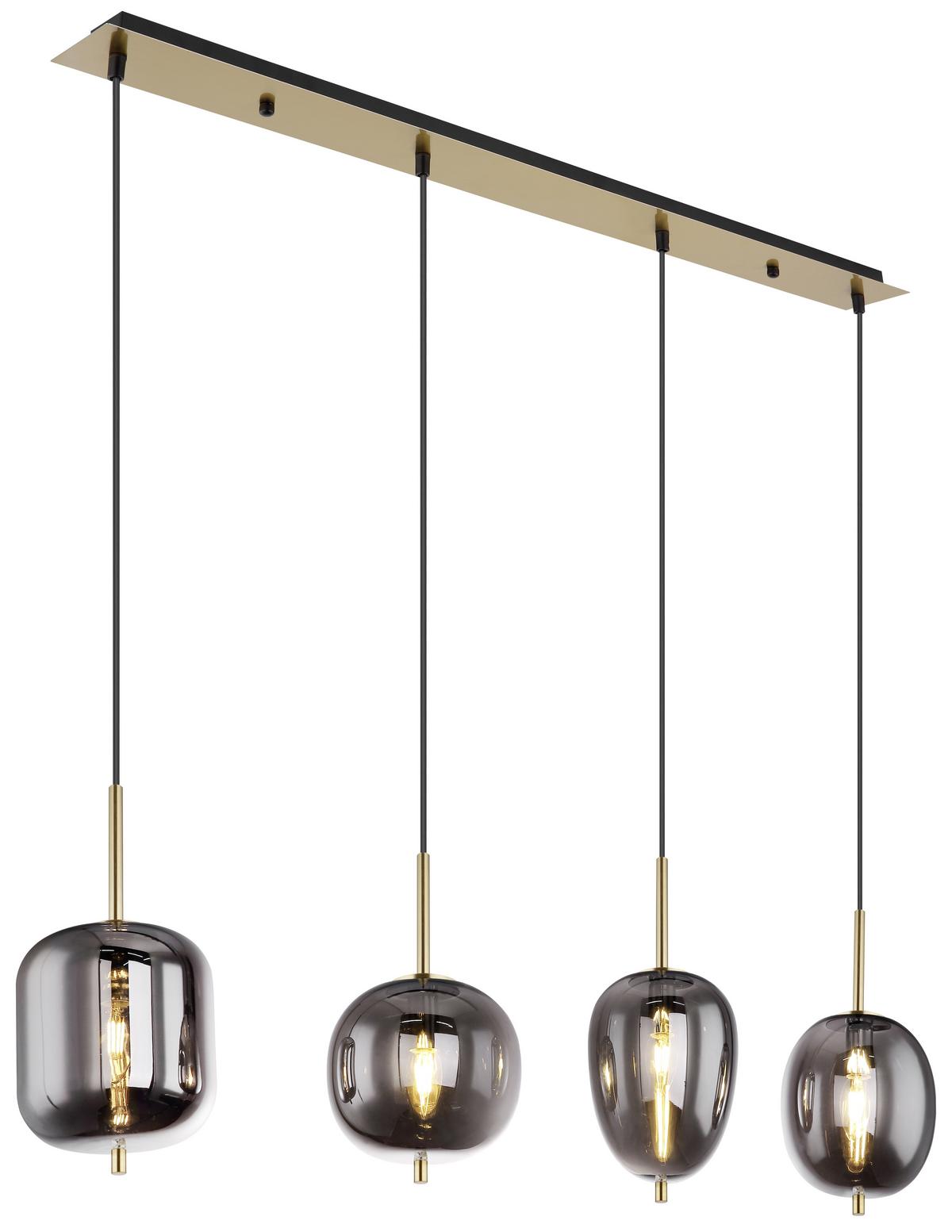 Hängeleuchte Blacky H: 120 Cm 4-Flammig, Mit Rauchglas - Messingfarben, Design, Glas/Metall (110/18,5/120cm) - Globo