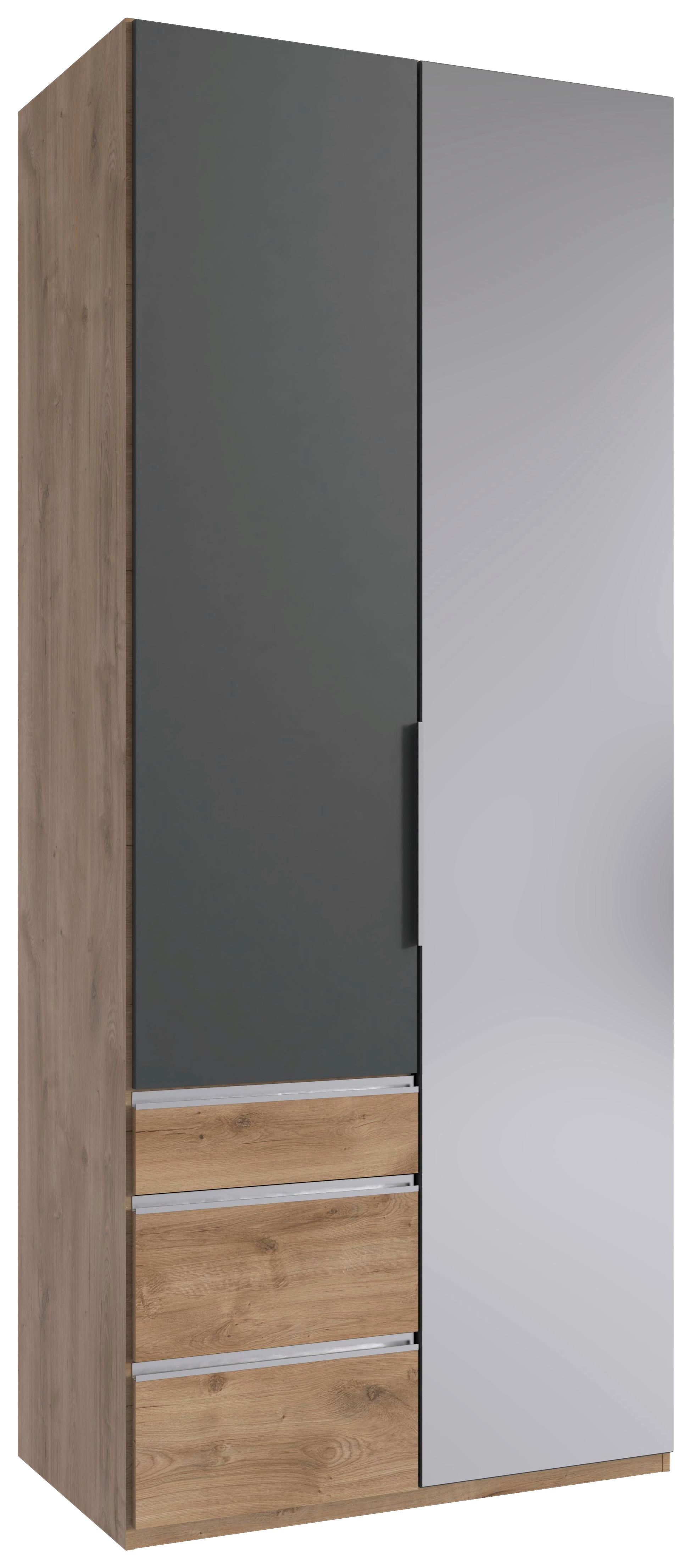 Drehtürenschrank Level 36 A Plankeneiche/graphit, B: 100cm - Plankeneiche/Graphitfarben, KONVENTIONELL, Glas/Holzwerkstoff (100/236/58cm) - MID.YOU