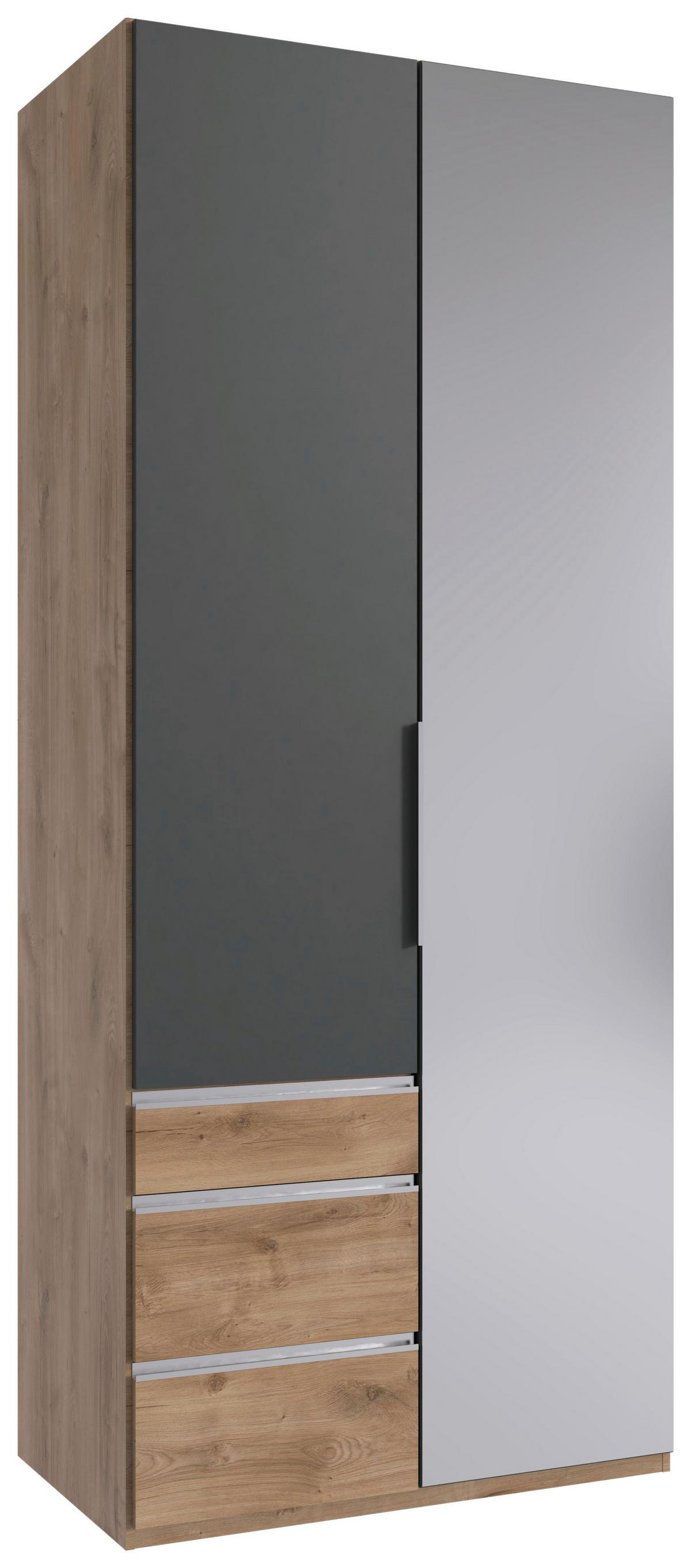 Drehtürenschrank Level 36 A Plankeneiche/graphit, B: 100cm - Plankeneiche/Graphitfarben, KONVENTIONELL, Glas/Holzwerkstoff (100/236/58cm) - MID.YOU