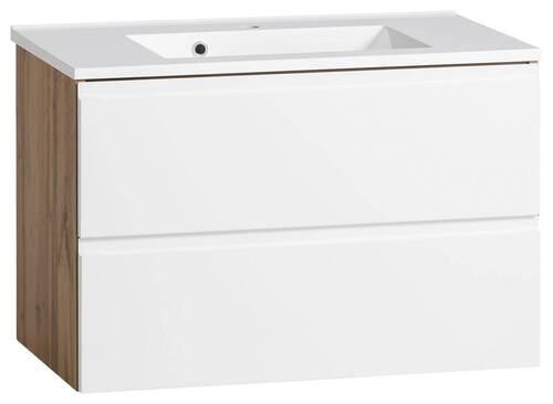 Waschbecken mit Unterschrank Varese B:80cm Eiche Dekor/Weiß - Eiche Wotan, MODERN, Holzwerkstoff/Stein (80cm) - Held