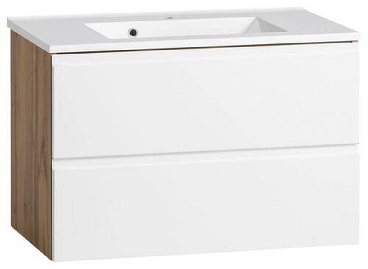 Waschbecken mit Unterschrank Varese B:80cm Eiche Dekor/Weiß - Eiche Wotan, MODERN, Holzwerkstoff/Stein (80cm) - Held