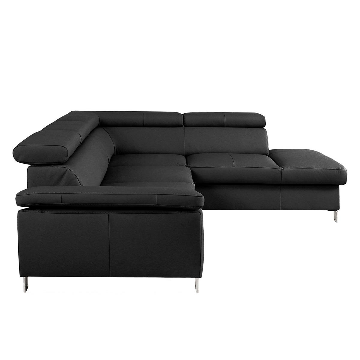 Ecksofa Lugano Teilleder Schwarz 248x208 - Chromfarben/Schwarz, Design, Leder/Textil (248/208cm) - Livetastic