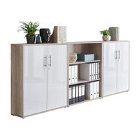 Office Edition B: 253,2 Cm Sonoma Eiche/weiß - Weiß Hochglanz/Sonoma Eiche, MODERN, Holzwerkstoff (253,2/113,6/33cm) - MID.YOU