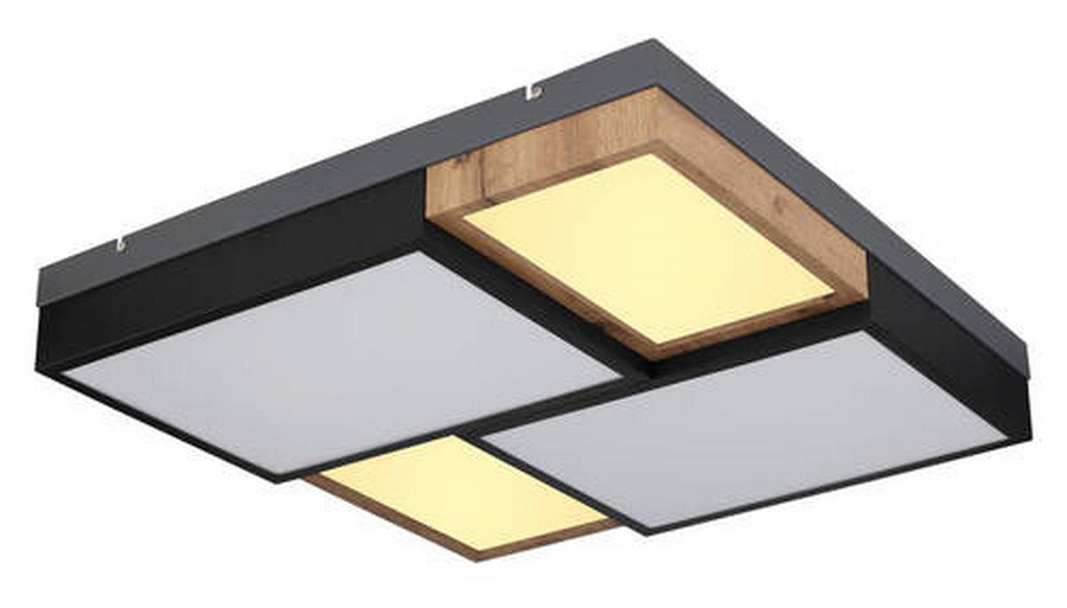 LED-Deckenleuchte 67286-50 - Opal/Schwarz, Natur, Holzwerkstoff/Kunststoff (60/60/9cm) - Globo