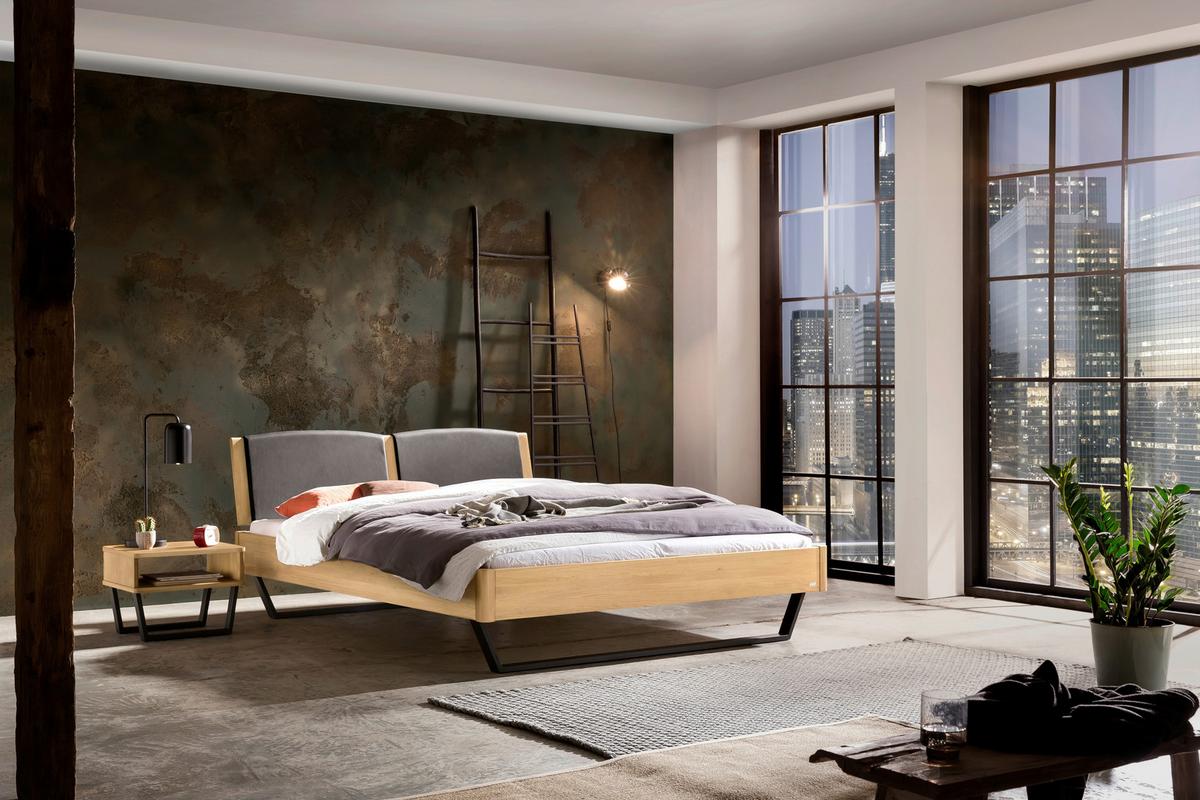 Bett Marola Eichefarben 140x200 Cm - Dunkelgrau/Eichefarben, MODERN, Holz/Textil (140/200cm) - Hasena