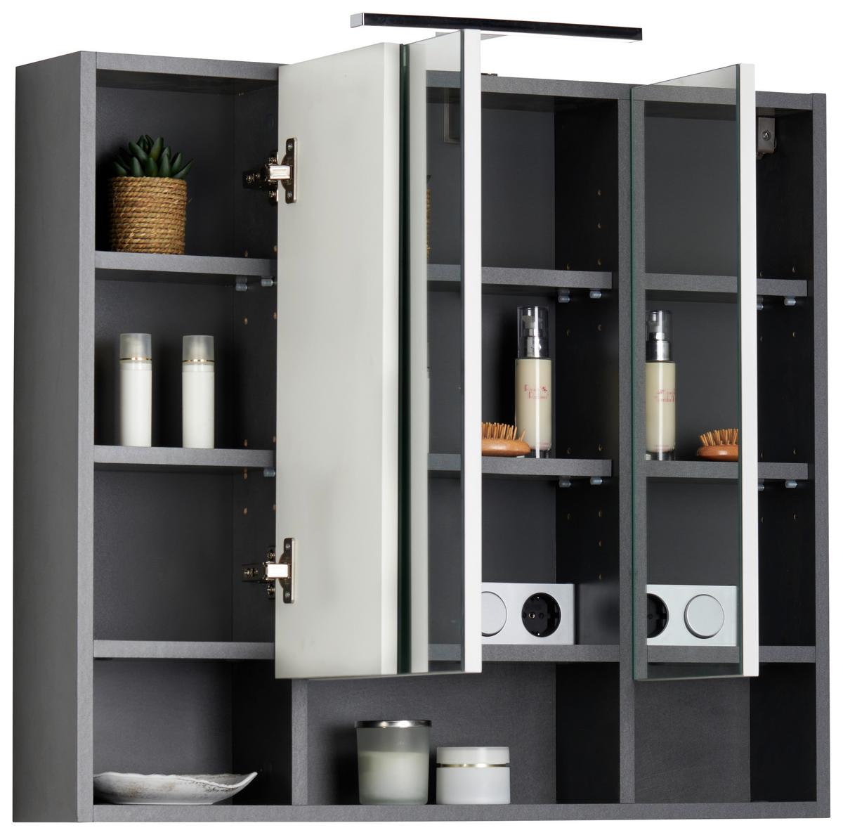 Spiegelschrank Alassio Mit Led 3-Türig Bht: 80x71x17 Cm - MODERN, Holzwerkstoff (80/71/17cm) - Luca Bessoni