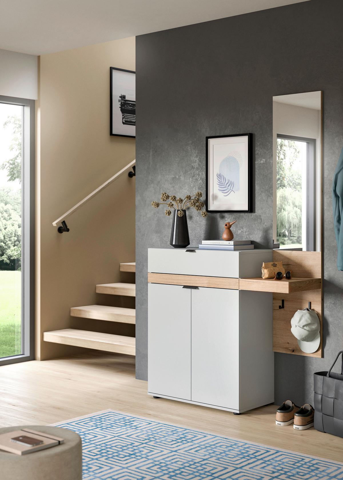 Garderobe Naro Grau /Eiche dunkel Dekor B: 110cm - Eiche dunkel/Grau, Design, Holzwerkstoff (110/194/37cm) - Livetastic