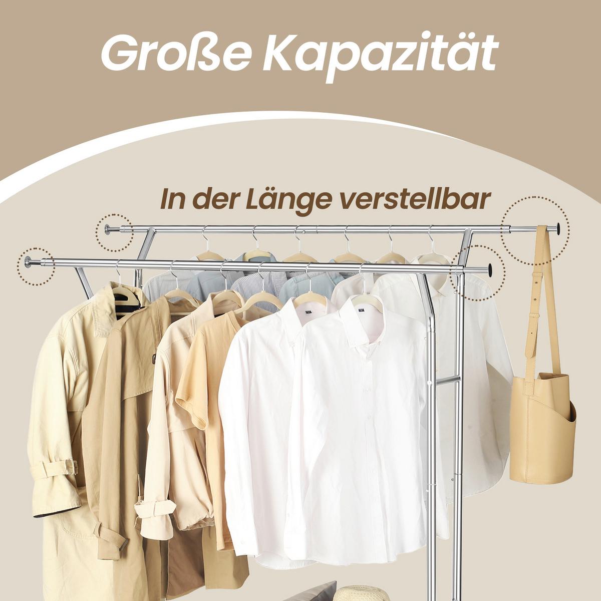 Kleiderwagen Silberfarben B: 130 cm - Silberfarben, Basics, Kunststoff/Metall (130/148-172/55cm)