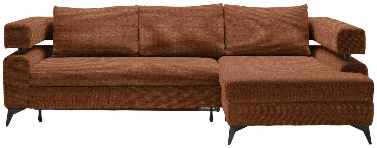 Rohová sedačka ROSALIE, pravá s úložným prostorem a lůžkem - černá/koňaková, Konvenční, kov/textil (265/184cm)