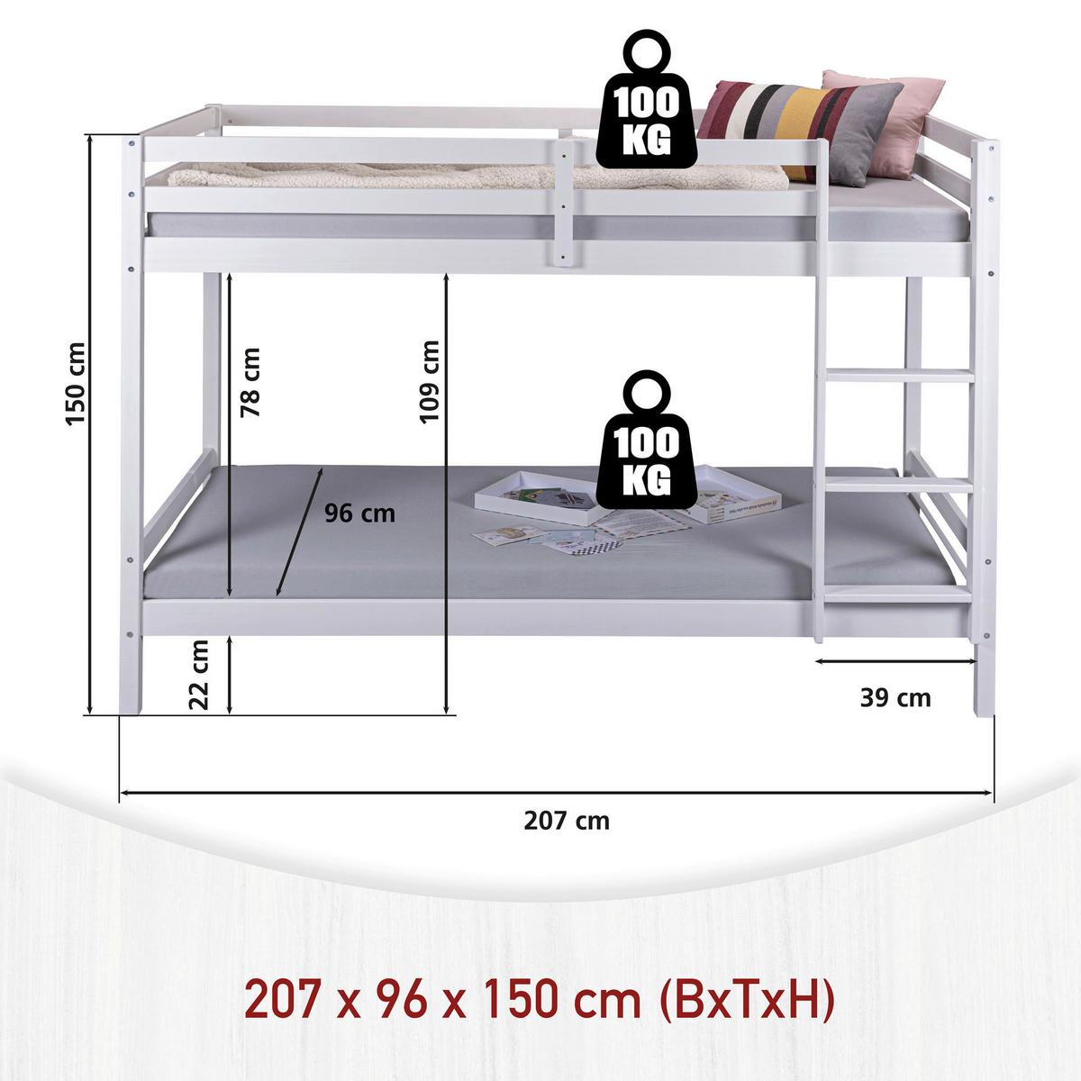 Emeletes Ágy Small Cloud - fehér, Modern, fa (90/200cm) - MID.YOU