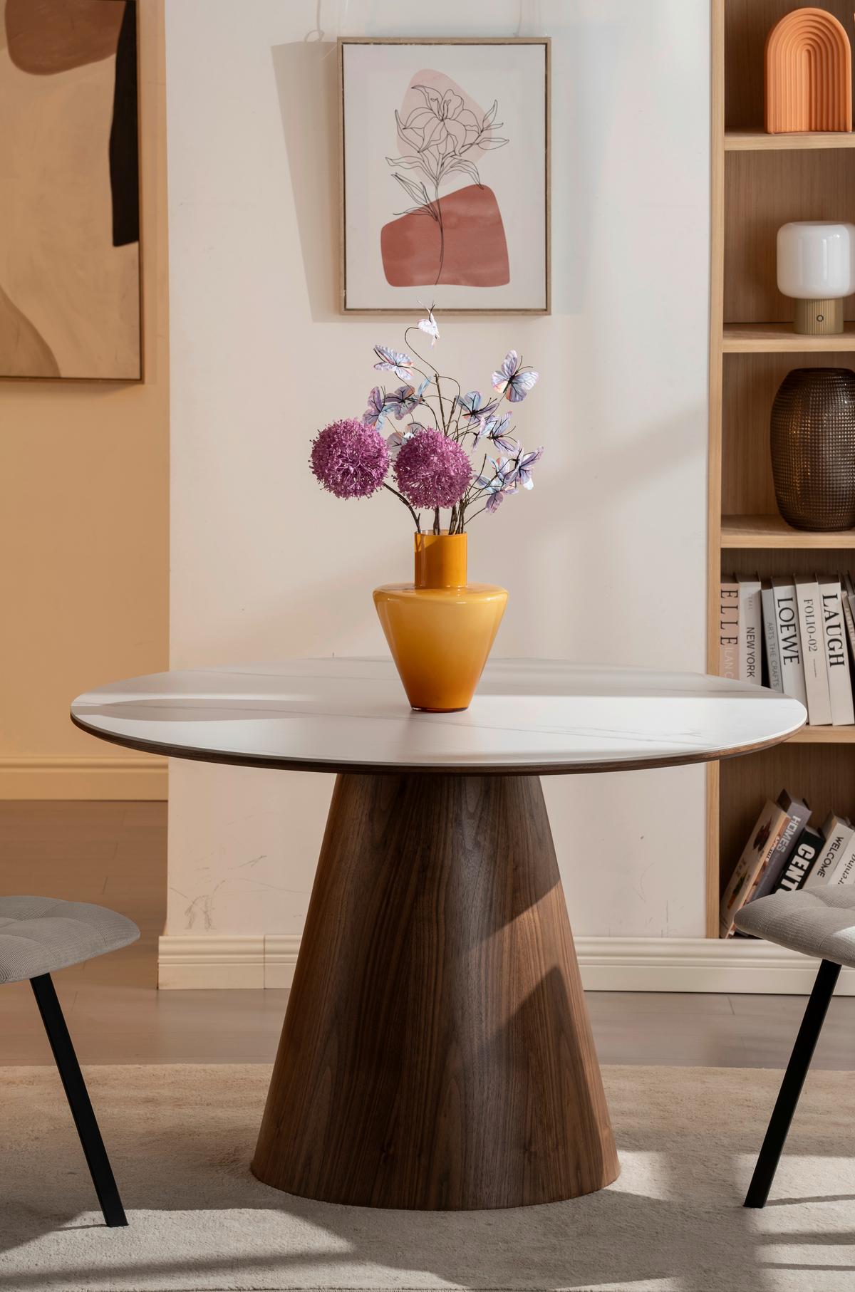 Esstisch Rund Aiden 120 Cm Weiß/walnussfarben - Walnussfarben/Weiß, MODERN, Holz/Keramik (120/75cm) - MID.YOU